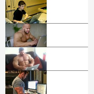 Buff Guys Help Out Nerdy Kid Empty Template   4 Panel   Buff Guys Typing On Laptops   Why Yes, How Could You Tell  Variant   Mucles Fort Maigre Geek